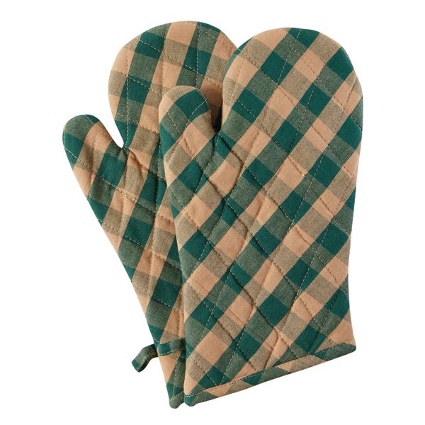 Accent Linen Green Check Oven Mitten Pair