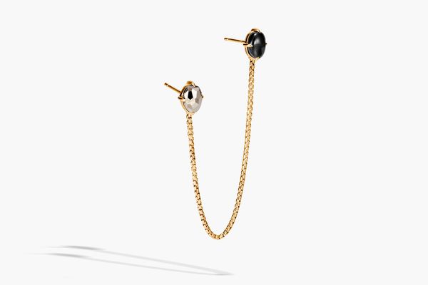 Classic Chain Single Earring With Black Tourmaline, Pyrite