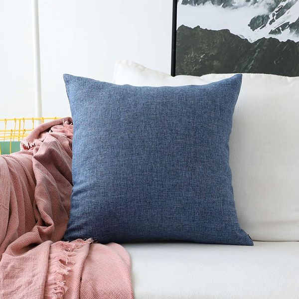 Home Brilliant Indigo Linen Decorative Pillow Cover