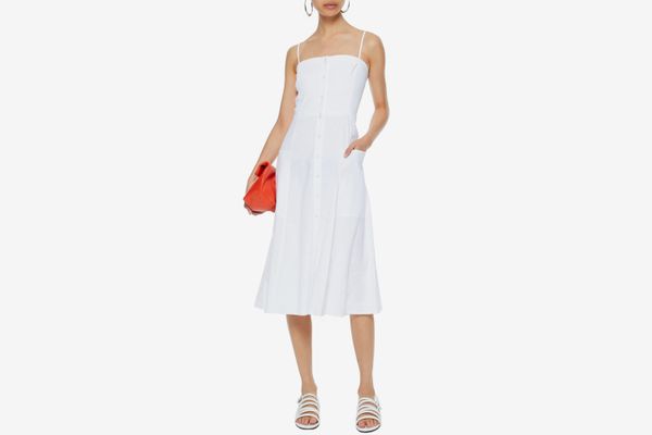 Theory Pleated Linen-Blend Dress