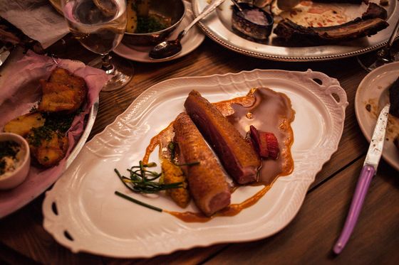 Duck a l'orange with ras el hanout and preserved oranges.