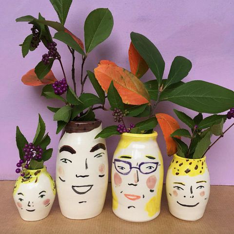 Hand Painted Ceramic Vases With Faces
