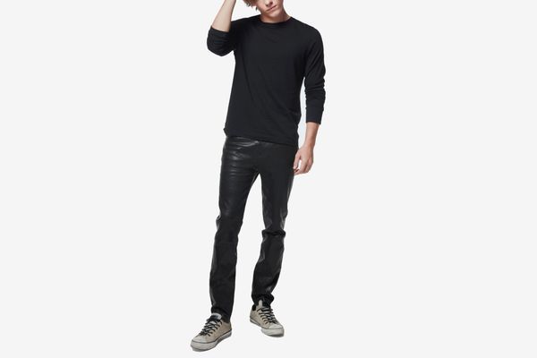 J Brand Mick Skinny Fit In Washed Black Leather