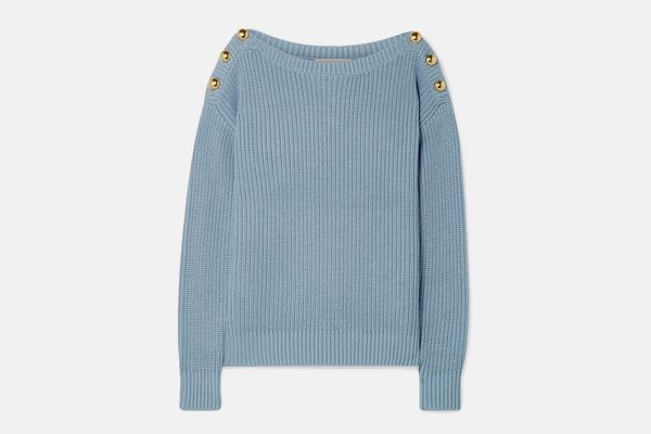 MICHAEL Michael Kors Embellished Ribbed Cotton-Blend Sweater