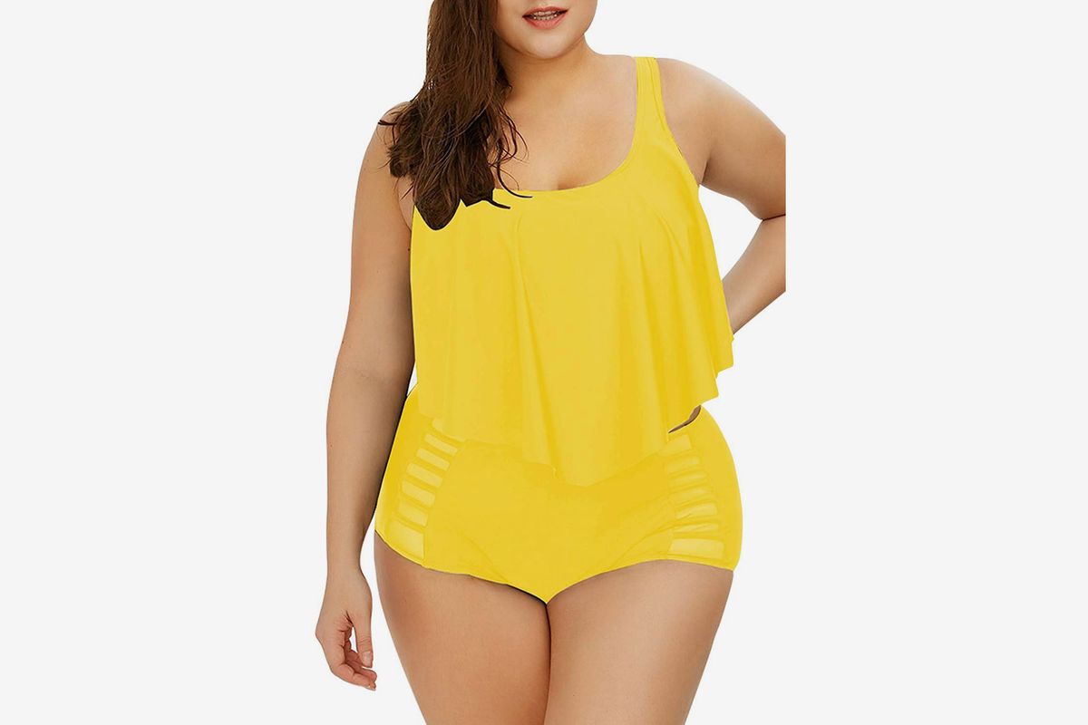 yellow plus size bathing suit