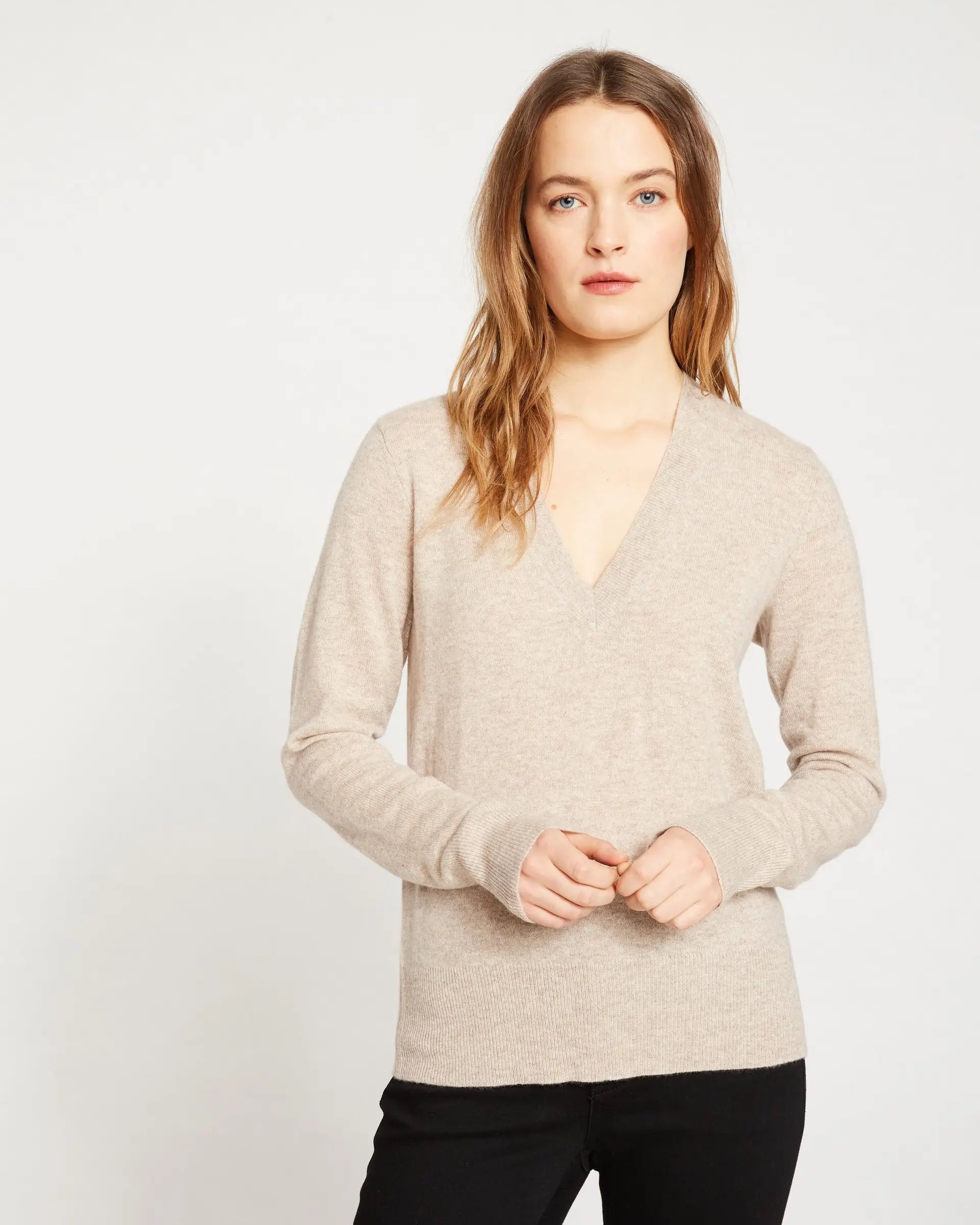 J Crew Wool blend light weight sweater pullover boyfriend beige brown v-neck $78
