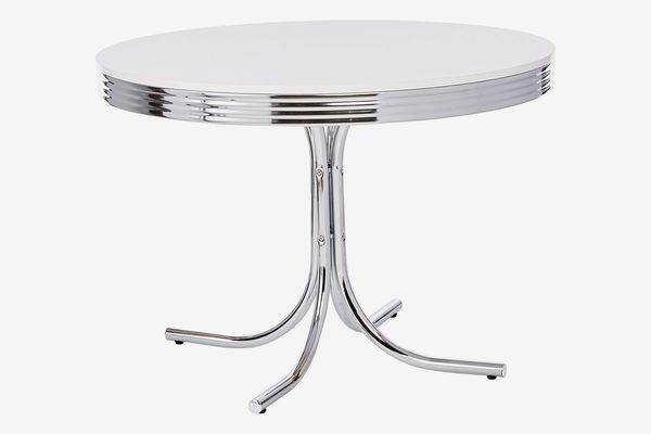 Retro Round Dining Table White and Chrome