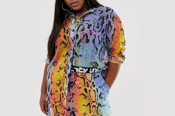 ASOS x glaad& Curve Oversized Sheer Shirt in Snake Print