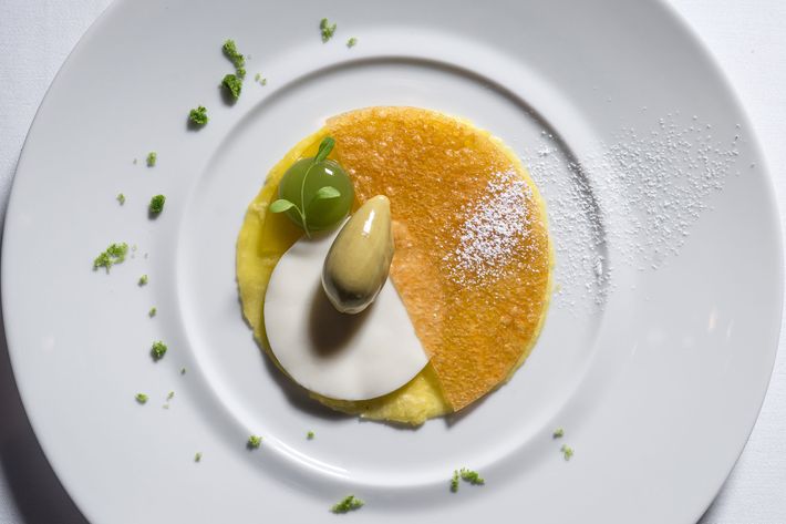 "Ethereal" &#8212; fresh pineapple, green-apple sphere, and herbs sorbet.