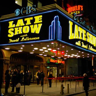 NEW YORK - JANUARY 02: A general view of the Ed Sullivan Theater marquee during a taping of the 