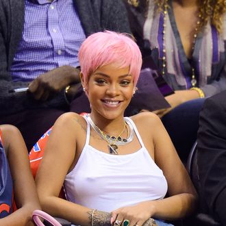 LOS ANGELES, CA - MAY 15: Rihanna attends an NBA playoff game between the Oklahoma City Thunder and the Los Angeles Clippers at Staples Center on May 15, 2014 in Los Angeles, California. (Photo by Noel Vasquez/GC Images)