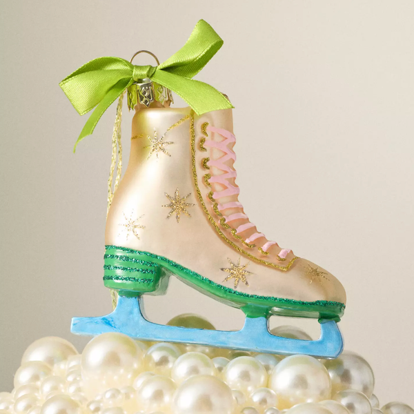 Anthropologie Ice Skate Glass Ornament