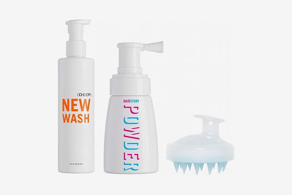 Hairstory New Wash Deep Kit - Hair Cleanser 8 oz + Hair Powder 1.35 oz + In-Shower Brush for Cleansing and Conditioning