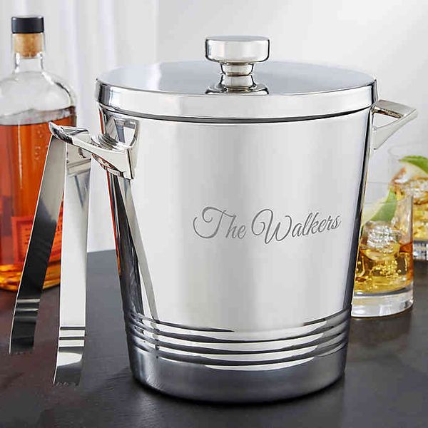 Top Shelf Personalized Stainless Steel Double Wall Ice Bucket with Tongs