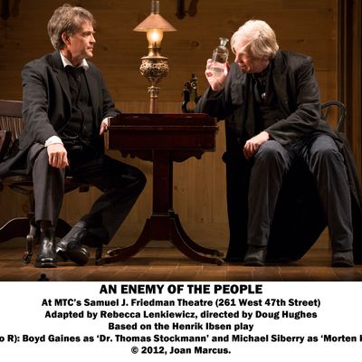 Enemy of the People, An
Samuel J. Friedman Theatre
Cast List:
Boyd Gaines
Richard Thomas
Ma?t? Alina
Gerry Bamman
Kathleen McNenny
Randall Newsome
John Procaccino
Michael Siberry
James Waterston
Mike Boland
Victoria Frings
Andrew Hovelson
John Robert Tillotson
Ray Virta
Production Credits:
Doug Hughes (Direction)
John Lee Beatty (Scenic Design)
Catherine Zuber (Costume Design)
Ben Stanton (Lighting Design)
David Van Tieghem (Original Music and Sound Design)
Other Credits:
Written by: Henrik Ibsen; new version by Rebecca Lenkiewicz