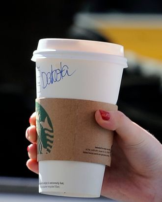Dakota Fanning, just like ordinary folks, seen with her name written on a Starbucks while grabbing coffee in New York City.<P>Pictured: Dakota Fanning's cup<P><B>Ref: SPL379534 050412 </B><BR/>Picture by: Splash News<BR/></P><P><B>Splash News and Pictures</B><BR/>Los Angeles:	310-821-2666<BR/>New York:	212-619-2666<BR/>London:	870-934-2666<BR/>photodesk@splashnews.com<BR/></P>