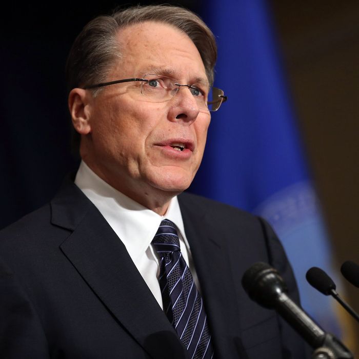National Rifle Association Executive Vice President Wayne LaPierre calls on Congress to pass a law putting armed police officers in every school in America during a news conference at the Willard Hotel December 21, 2012 in Washington, DC. This is the first public appearance that leaders of the gun rights group have made since a 20-year-old man used a popular assault-style rifle to slaughter 20 school children and six adults at Sandy Hook Elementary School in Newtown, Connecticut, one week ago.