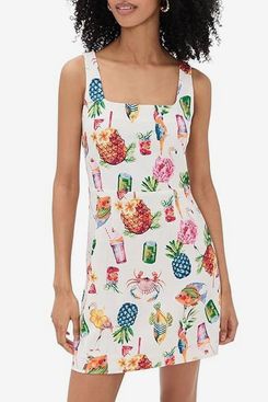 Moon River Square Neck Colorful Print Mini Dress