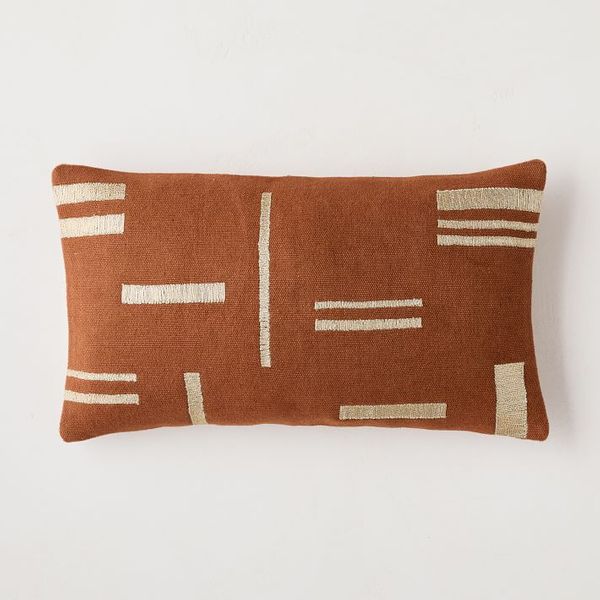 West Elm Embroidered Metallic Blocks Pillow Cover (12 by 21 Inches)