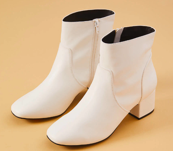 white faux leather ankle boots