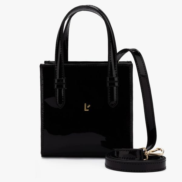 Larroudé Mini Phoebe Tote Bag In Black Vegan Patent Leather