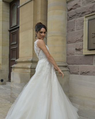 Sophie Turner Goes Bridal in White Column Gown Before Wedding