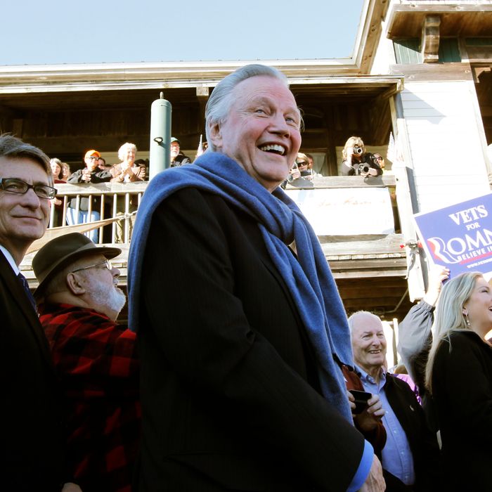 Actor Jon Voight campaigns with Republican presidential candidate, former Massachusetts Gov. Mitt Romney, not pictured, at the Fish House in Pensacola, Fla., Saturday, Jan. 28, 2012.