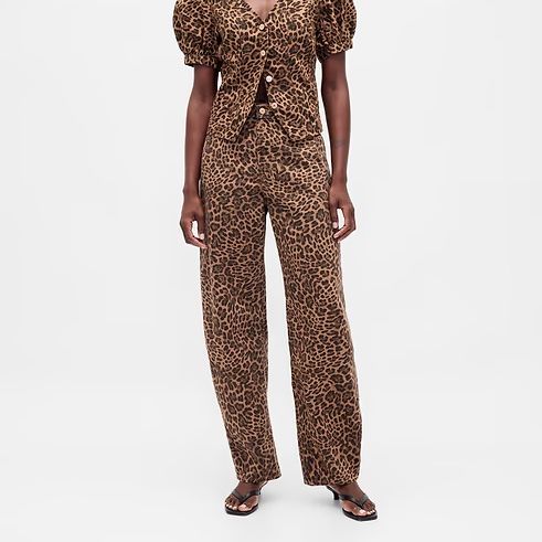 Gap High Rise Barrel Jeans - Leopard Brown