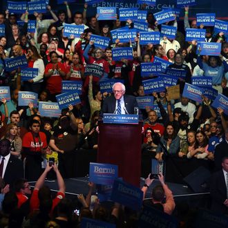 US Democratic presidential candidate Bernie Sanders speaks during a rally in Atlantic City, New Jersey, on May 9, 2016.
