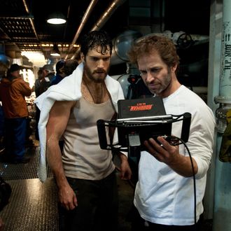 (L-r) HENRY CAVILL and director ZACK SNYDER on the set of Warner Bros. Pictures’ and Legendary Pictures’ action adventure “MAN OF STEEL,” a Warner Bros. Pictures release.