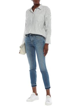 Current/Elliott Cropped Distressed Mid-Rise Skinny Jeans