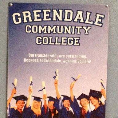 A GCC recruitment poster hanging on a bulletin board at the school ... just in case any student needs to be reminded how great the Home of the Human Beings really is.
